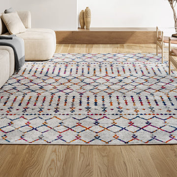 Moroccan Hype Boho Vintage Diamond Area Rug Cream/Multi